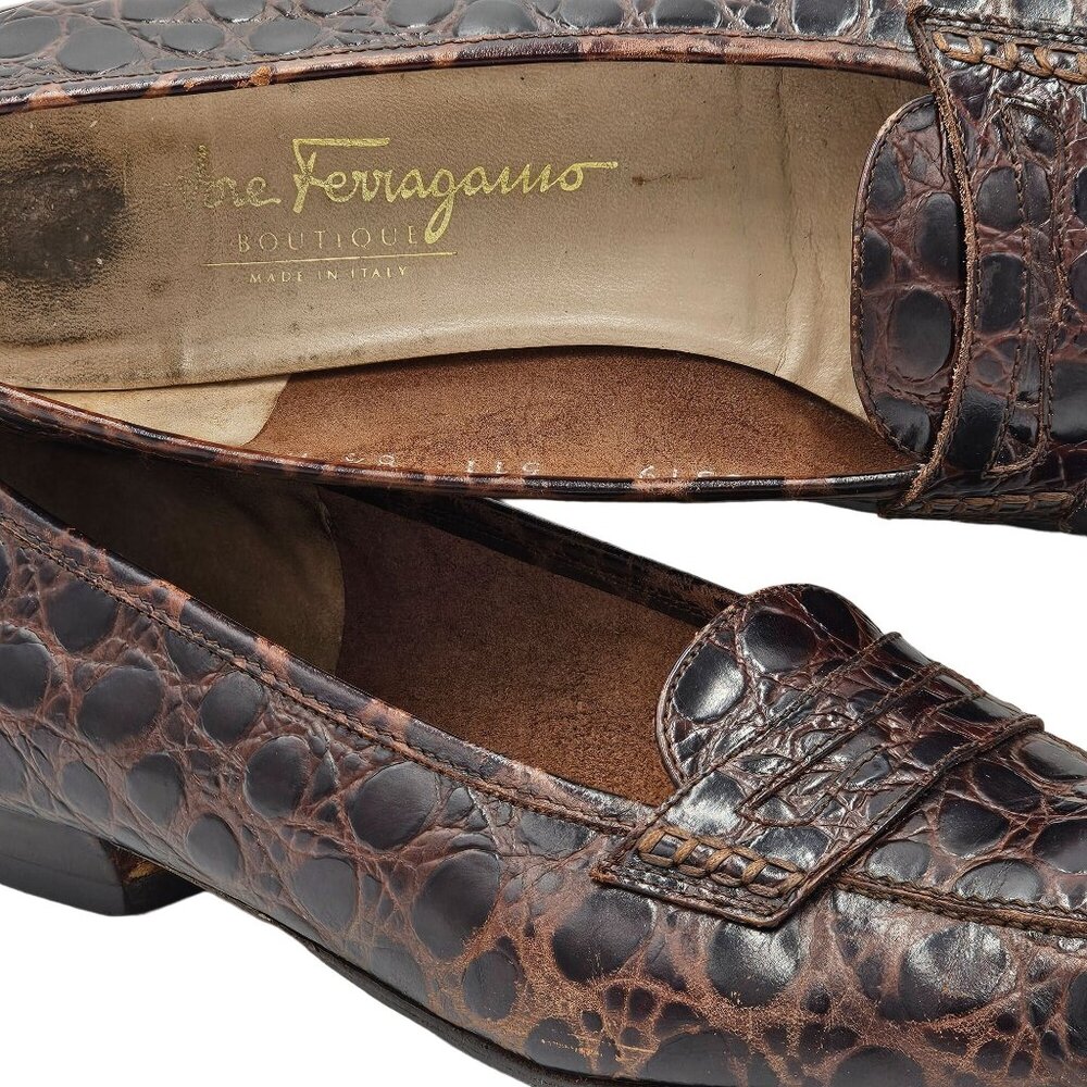 Vintage Salvatore Ferragamo Italy Crocodile Alligator Emb. Womens 8.5AAA Loafers - Picture 4 of 13